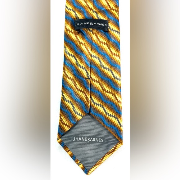 Jhane Barnes Men’s Tie 100% Silk Gold Blue Geometric Pattern Handmade In Italy - Picture 4 of 5